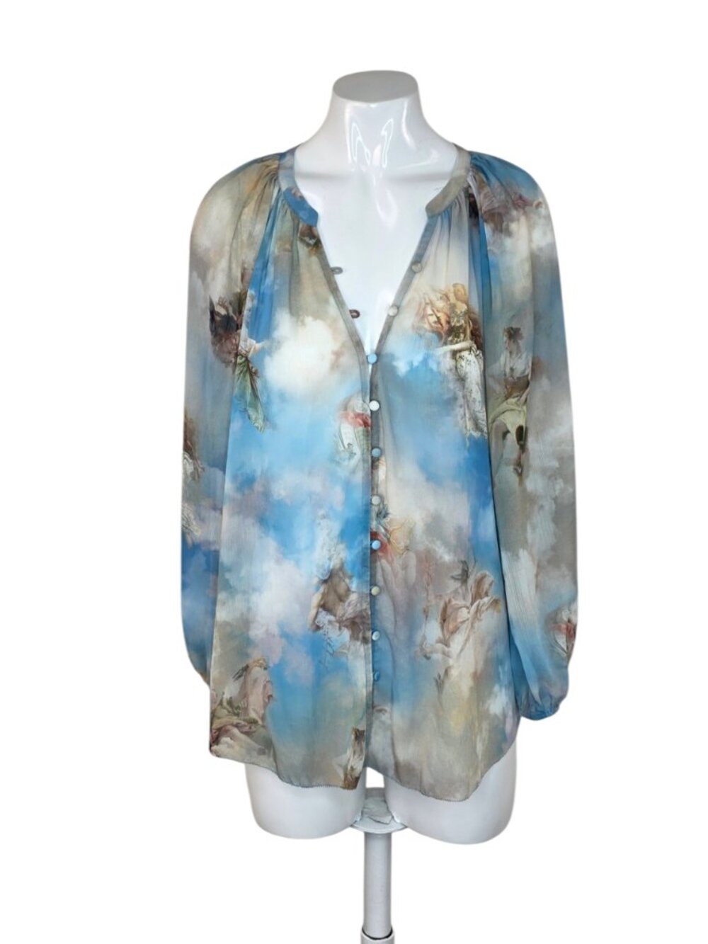 L'Agence Teagan Renaissance Dolman Sleeve Blouse, Sheer, Button Front, Size M
